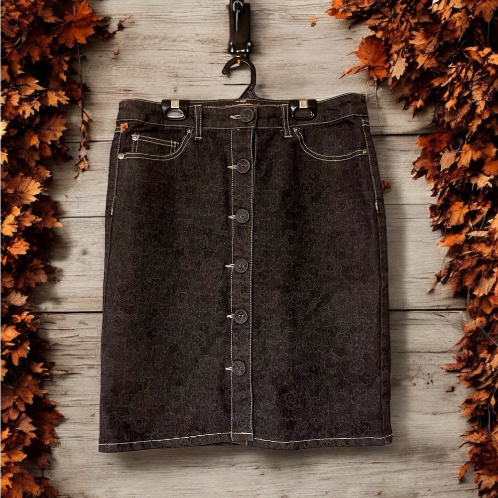 XOXO Premium Denim Skirt w/Subtle Floral Print